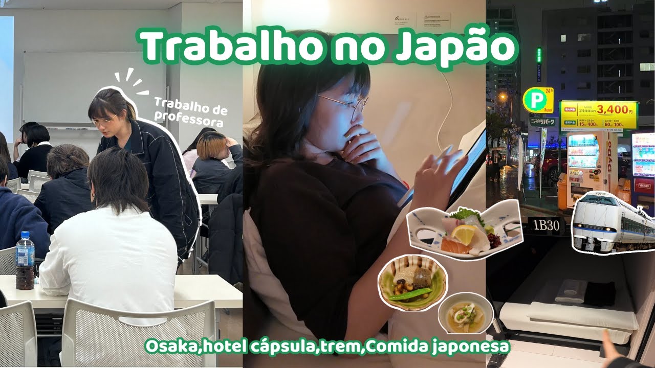 Japão vlog🚄 trabalhar em Osaka,Ficando em um hotel cápsula, jantar com professores.
