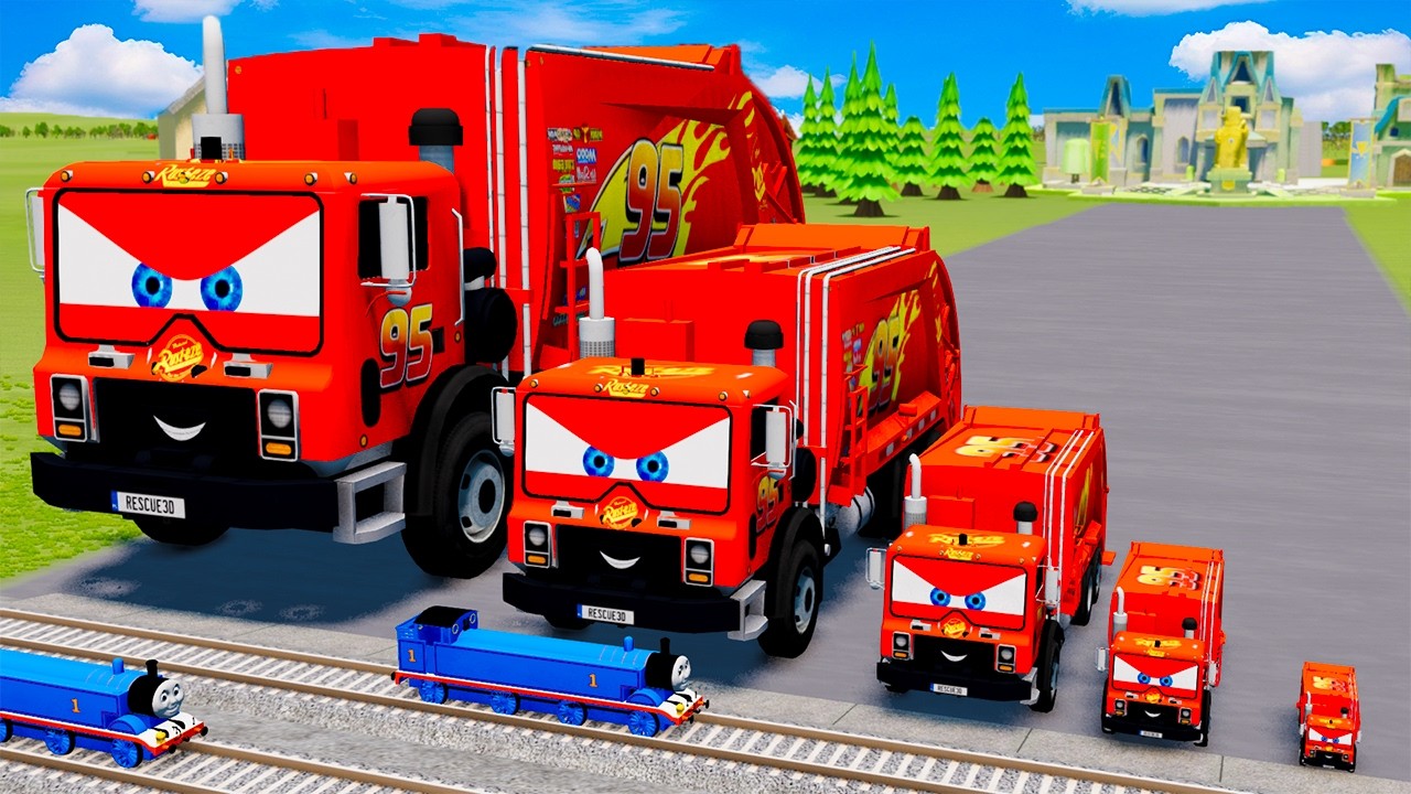 Big & Small Garbage Truck Lightning Mcqueen vs Train Thomas | BeamNG.Drive