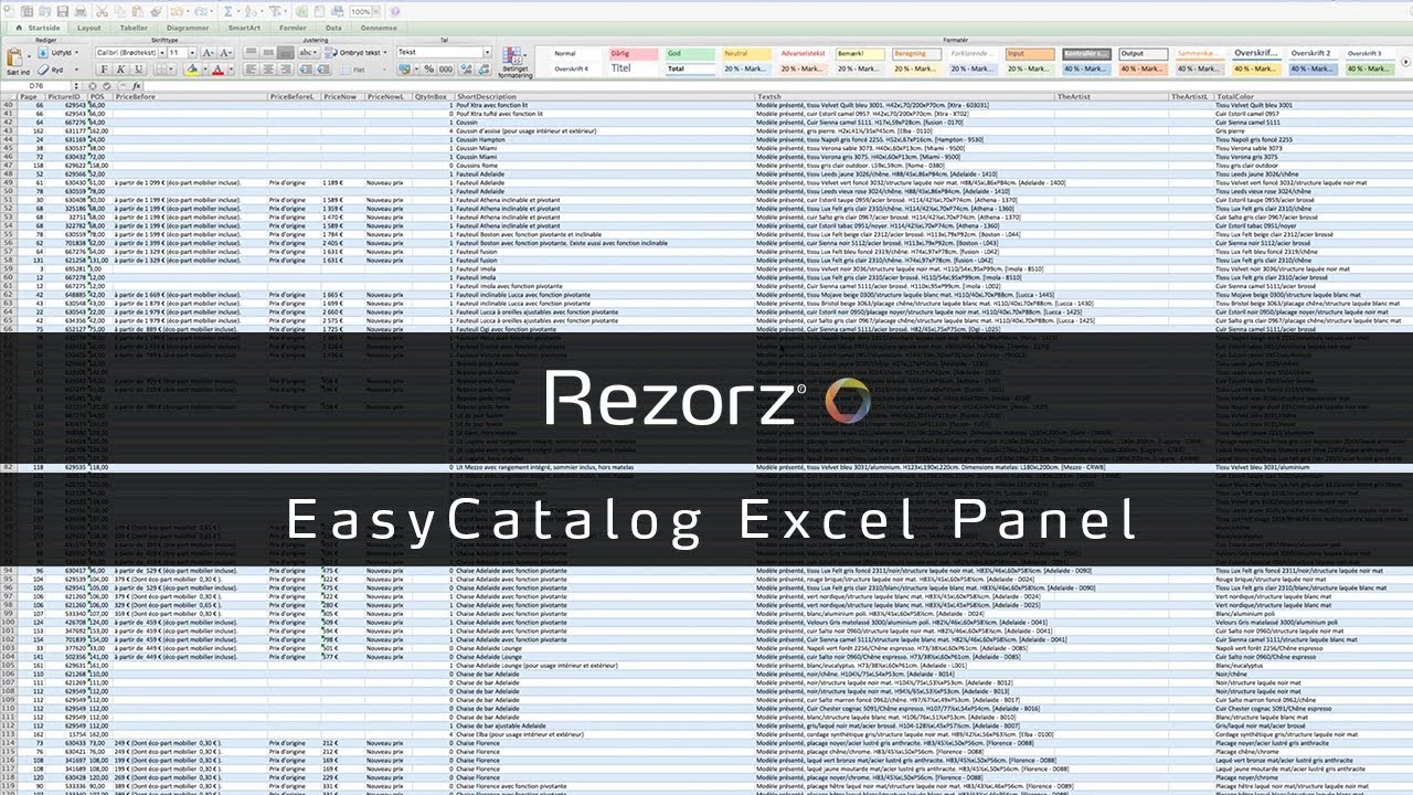 EasyCatalog Excel Panel - Rezorz (Dansk)