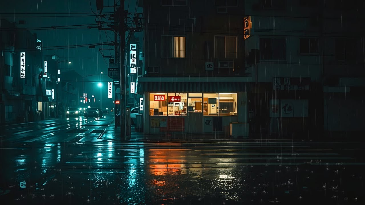 Cozy Rainy Lofi Music 🌧️ Night Street Ambience for Sleep, Focus & Study