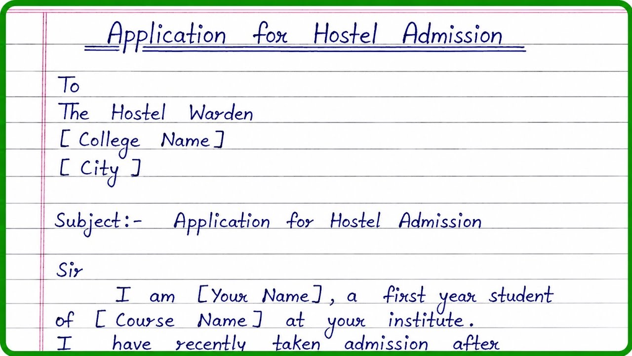 Application for hostel admission in english | how to write application for hostel admission