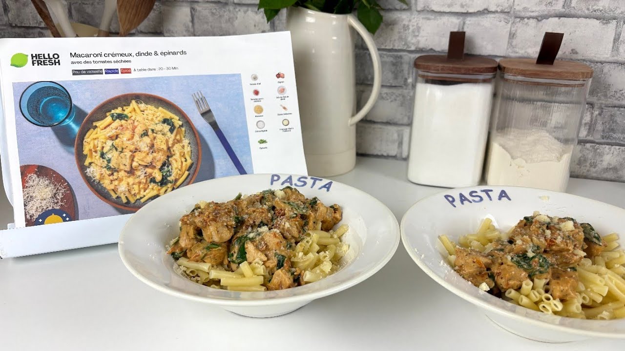 Macaroni crémeux, dinde et épinards/ recette HELLOFRESH 