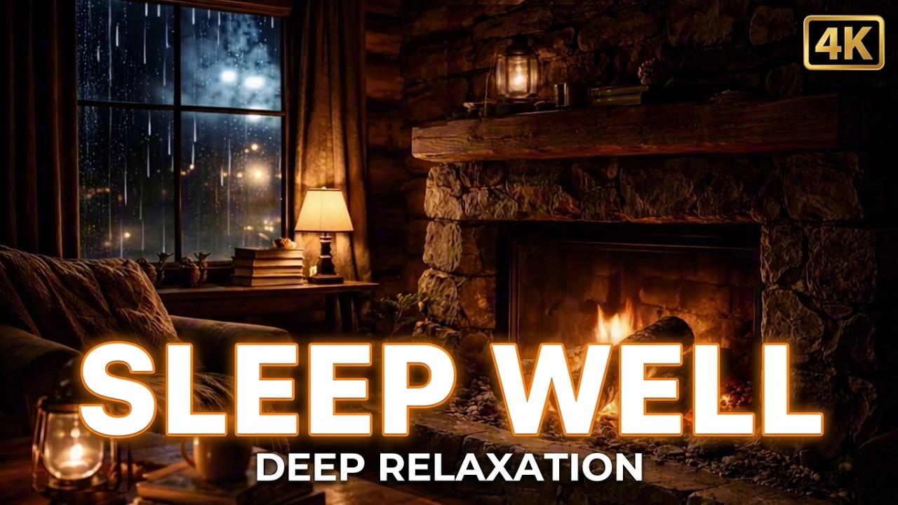 Rainy Night Fireplace 🔥 Cozy Cabin Ambience for Sleep, Relax & Study (4K)