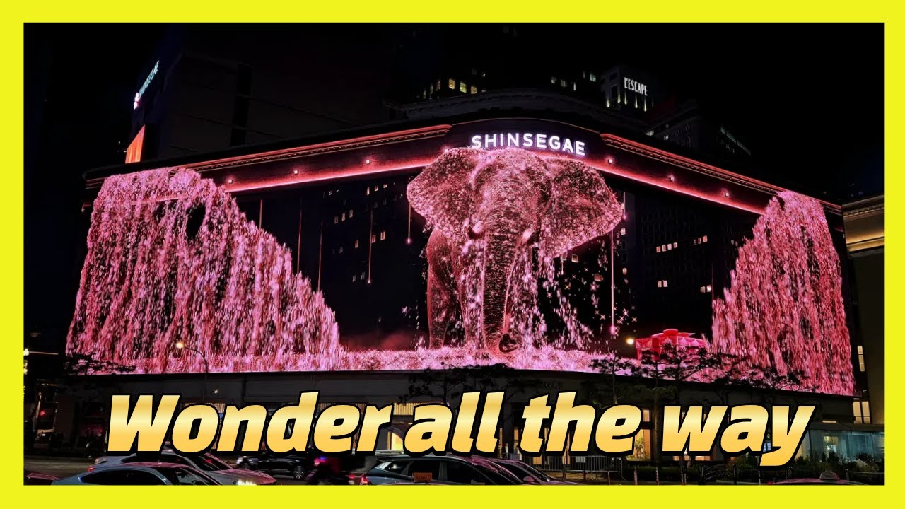 [4K] 초대형 3D 전광판 황금코끼리의 화려한 불꽃놀이🎆 시민들 발걸음 멈추게 하는 영상 | Golden Elephant's spectacular fireworks display