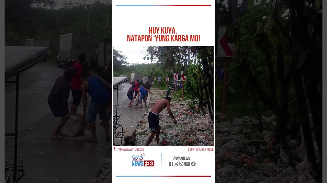 Truck na nag-overtake sa kurbada, natapon ang kargada! | GMA Integrated Newsfeed Bytes