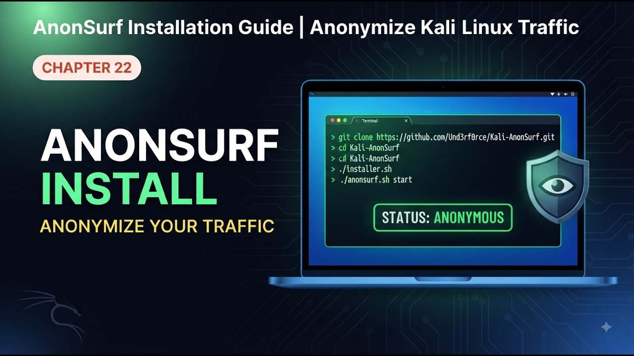 AnonSurf Installation Guide | Anonymize Kali Linux Traffic | Chapter 22 #kali #linux #cybersecurity