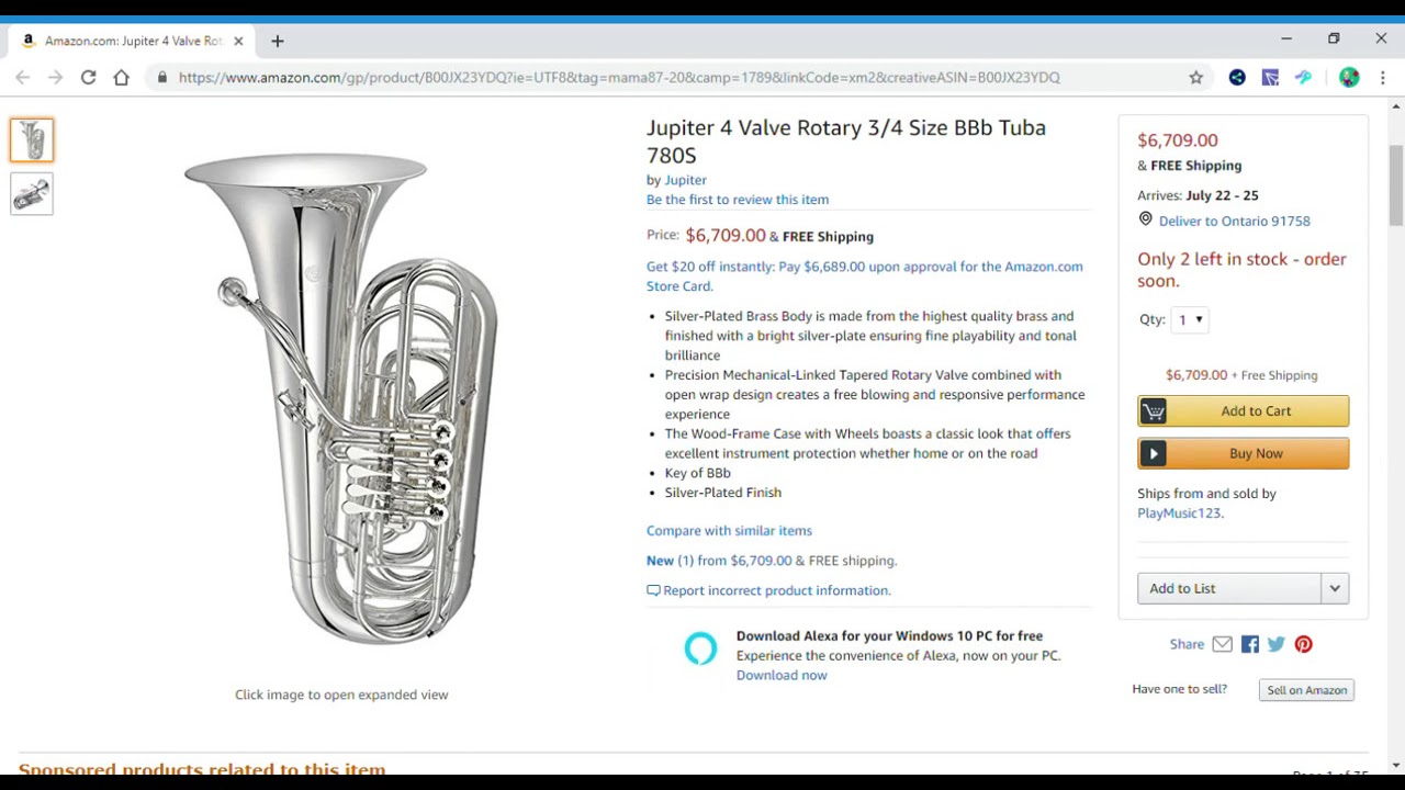 Jupiter 4 Valve Rotary 3/4 Size BBb Tuba 780S