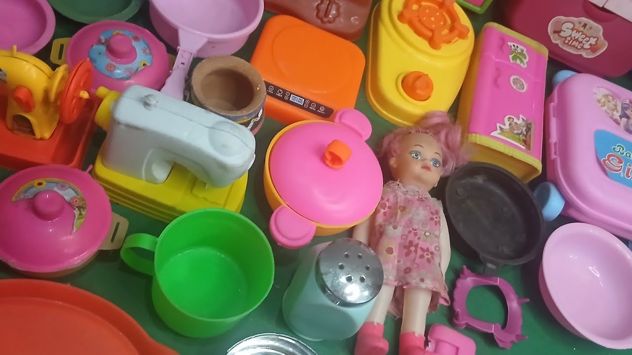 Satisfying with unboxing #colr full miniature barbie kitty doll kitchen fridge set toys #asmr 