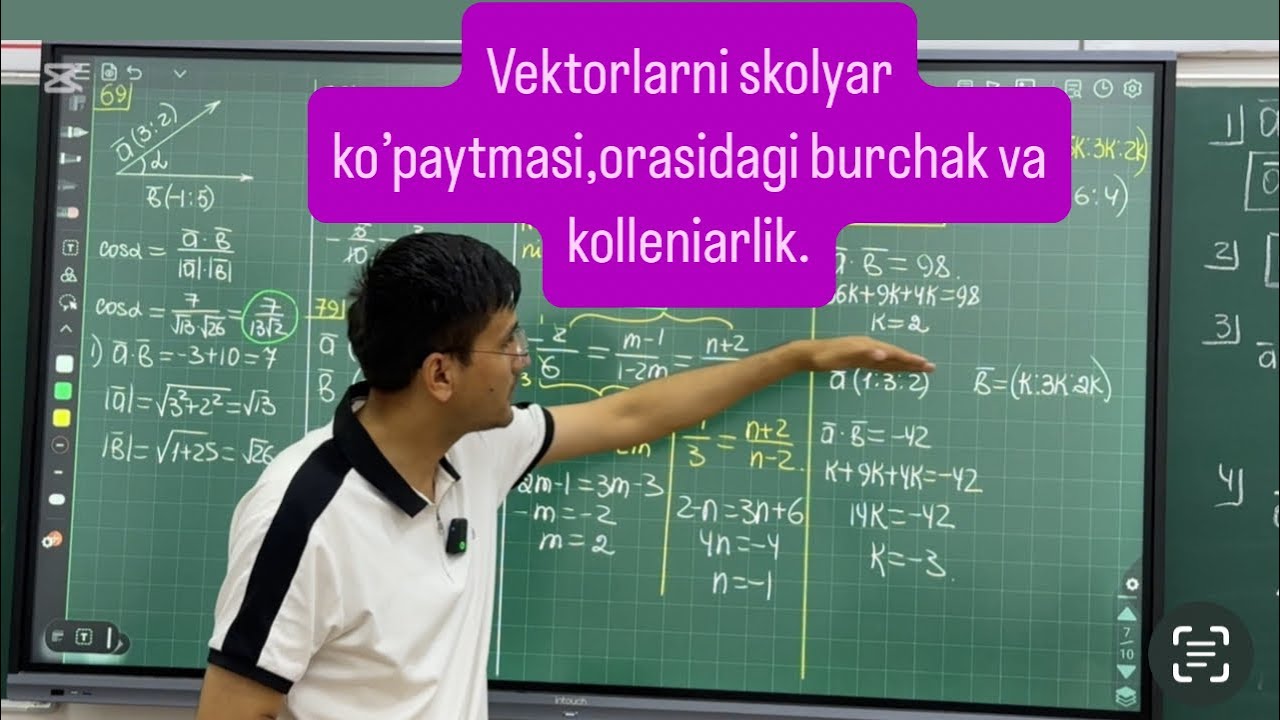 Vektorlarni skolyar ko’paytmasi,orasidagi burchak va kolleniarlik.