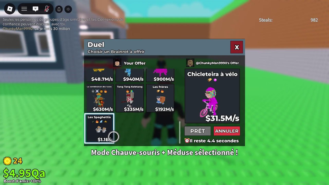 Live Steal brainrot PVp trade duel et je cherche de brainrot 1b