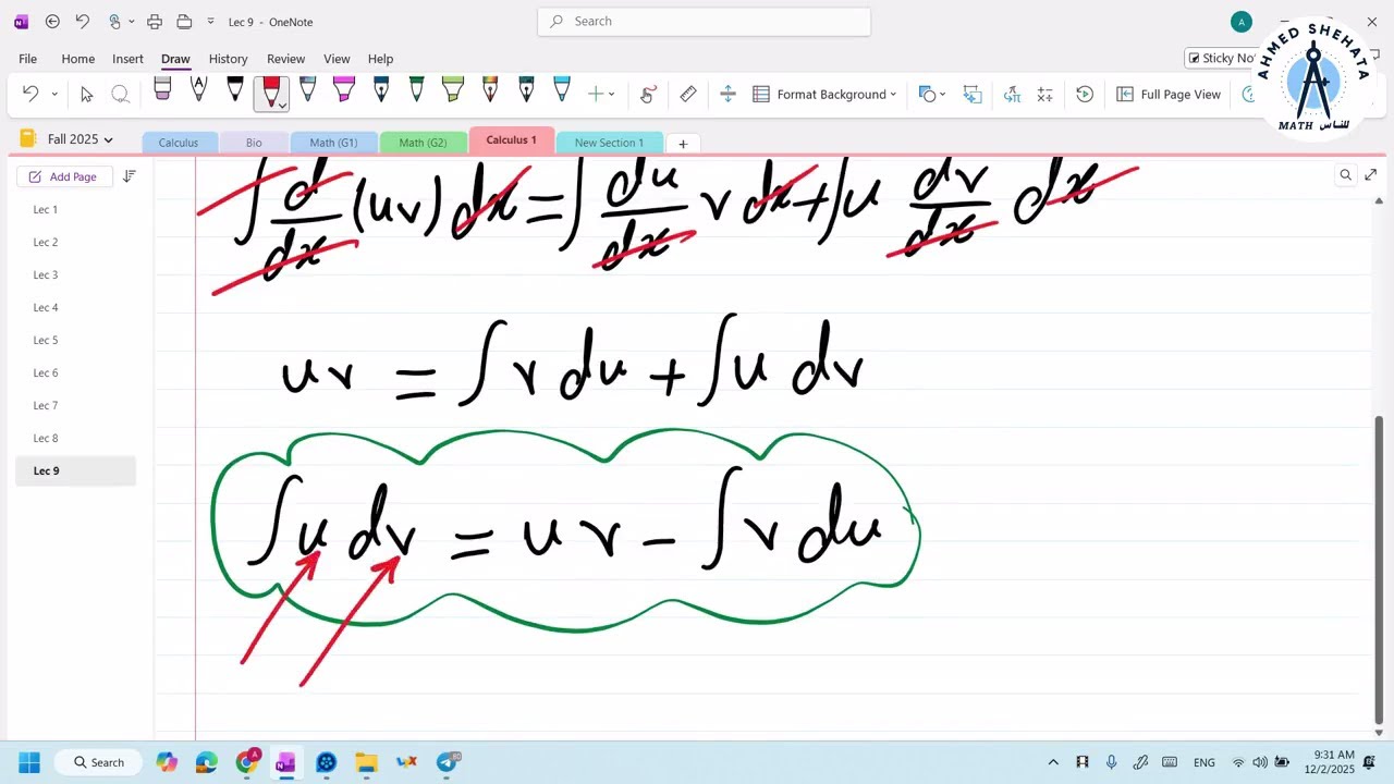Calculus 1 | Lec 9 | Integration by Parts & Substitution