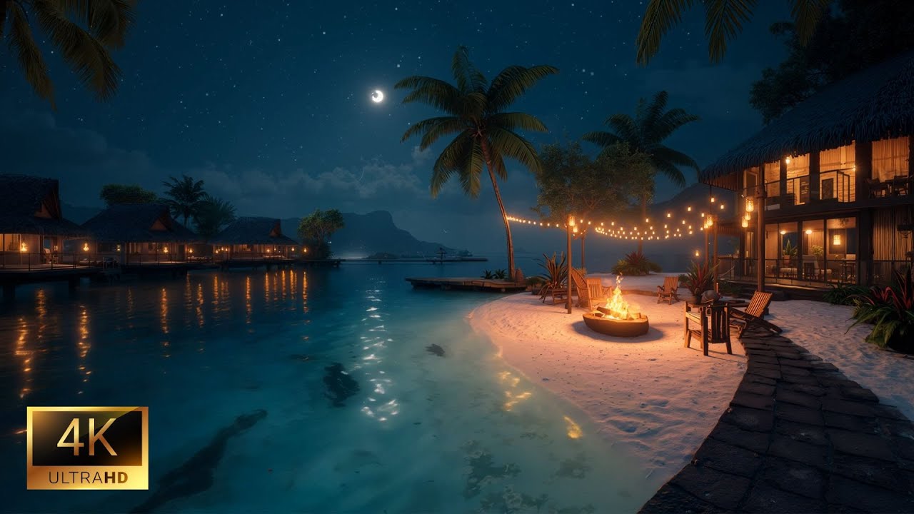 Deep Sleep ASMR • Ocean Waves, Campfire & Relaxing Night Ambience (No Ads)