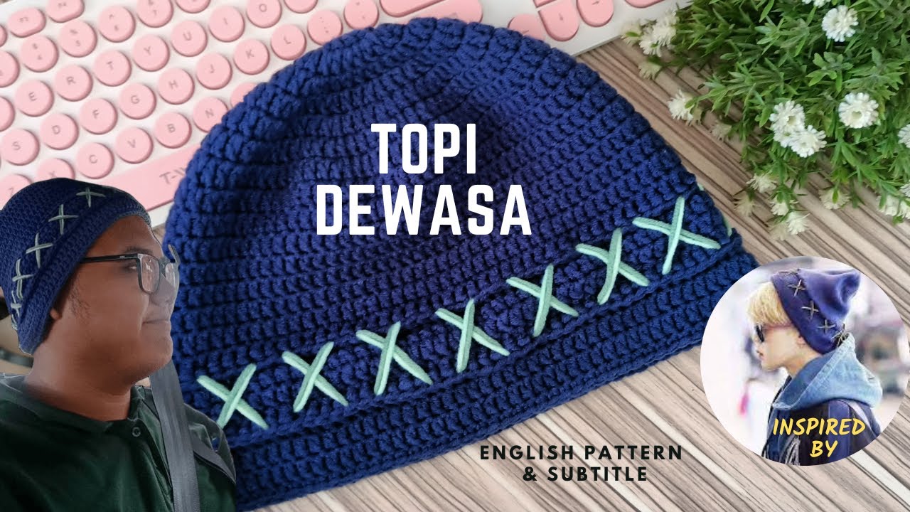 How to crochet an adult beanie, cara kait topi dewasa (Malay with English subtitles)