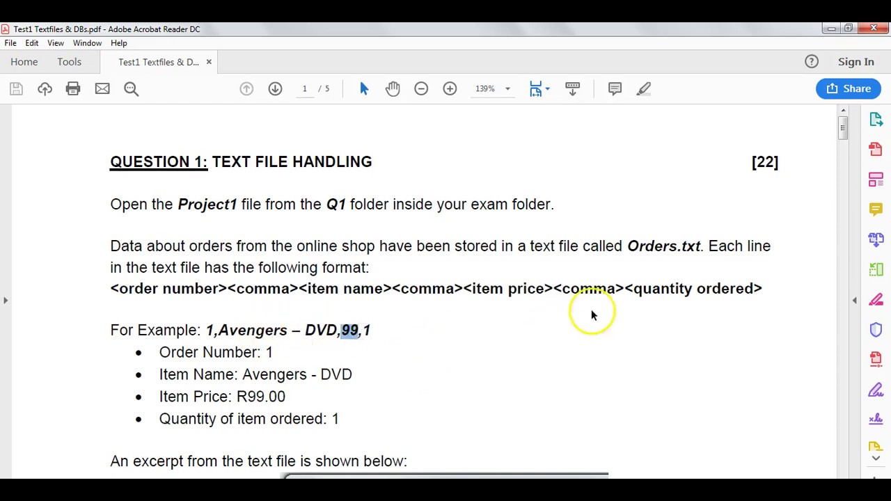 Text File and String Handling example Part 1
