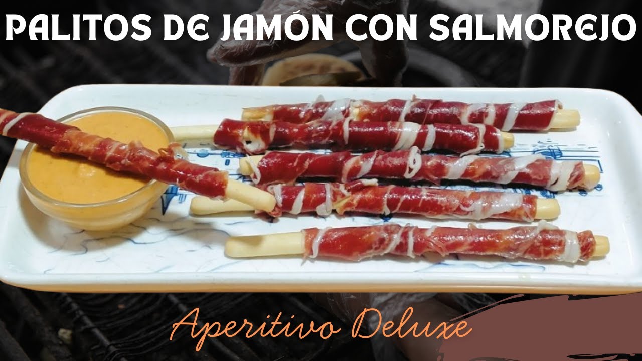 Un aperitivo Deluxe para estas Navidades. Palitos de jamón con salmorejo.
