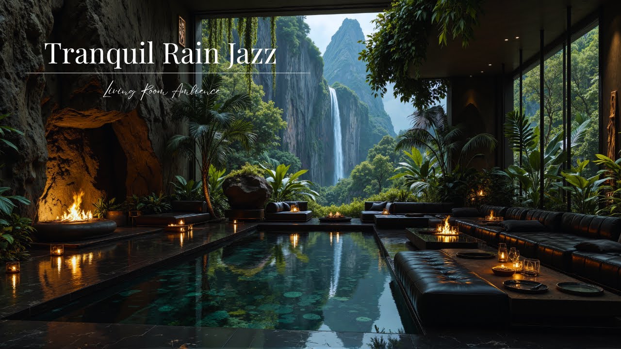 Tranquil Nature Living Room Jazz | Gentle Rain & Fireplace With Soft Jazz For Calm Focus & Work