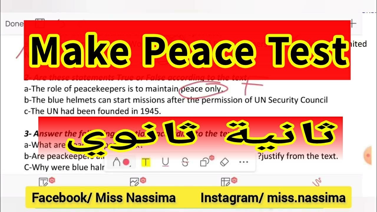 Make peace test/ فرض مقترح انجليزية ثانية ثانوي الفصل الأول وحدة Make Peace 🕊️