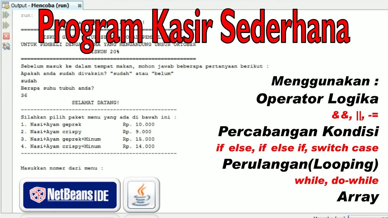 Program Kasir Tempat Makan Sederhana | JAVA | Netbeans