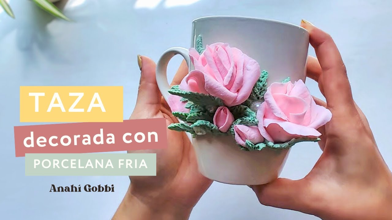 Cold Porcelain Rose Decorated Mug - Step by Step - DIY - Tutorial - Anahi Gobbi