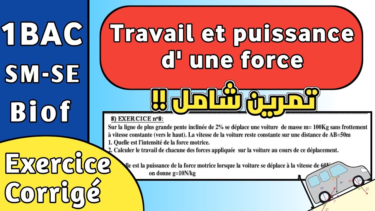 Exercice Corrigé : Travail et puissance d'une force !! #1bac