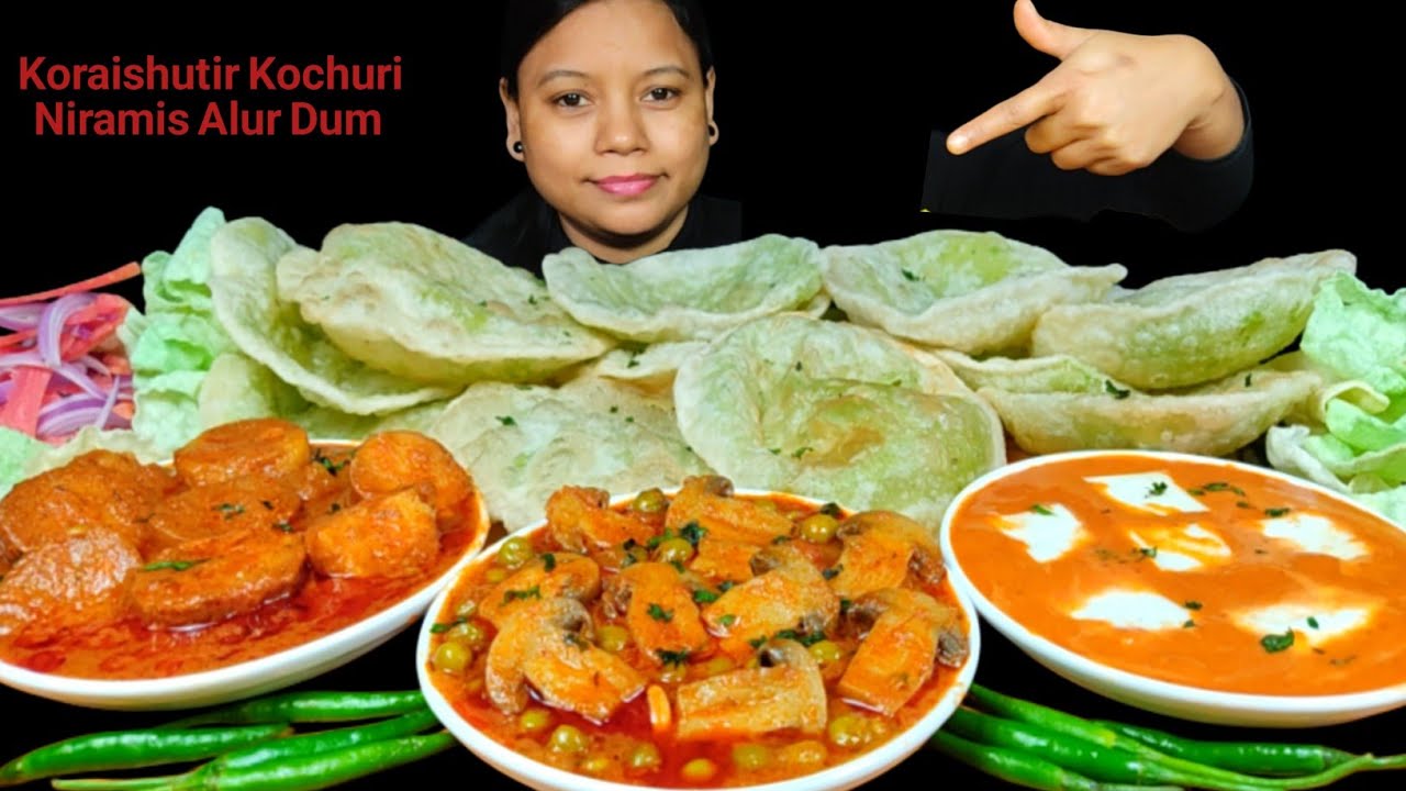 Asmr Eating Spicy Dum Aloo with Lots of Puri, Matar Mushroom Masala, Shahi Paneer | Indian Mukbang