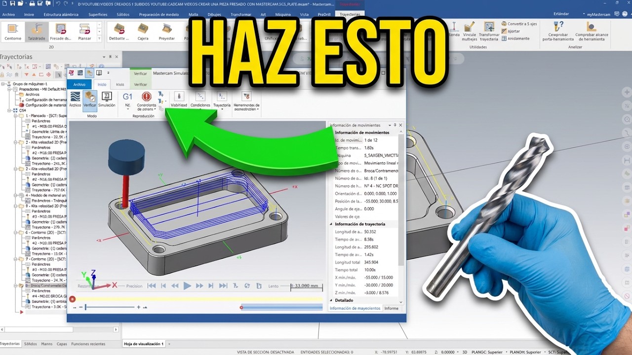 13- Trayectoria Spotdrill, taladrado y roscado. Programación de mecanizado 2D con MasterCAM.