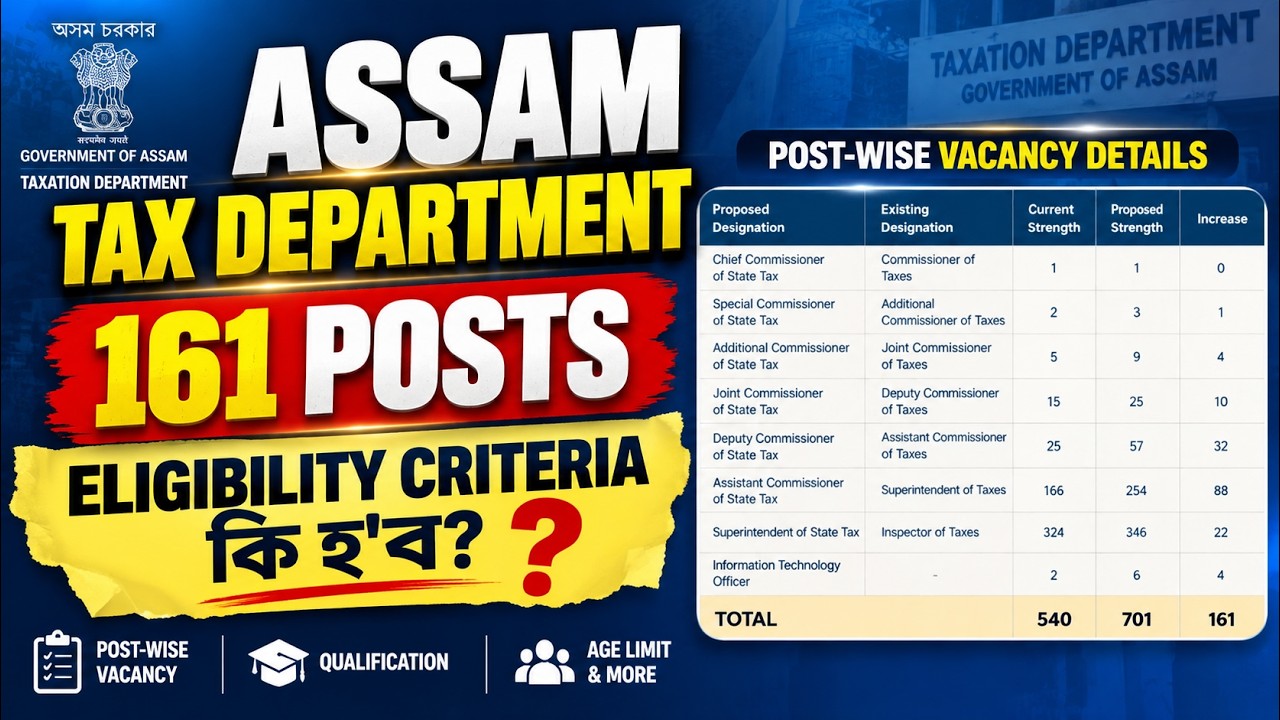 Assam Tax Department 161 Posts 🔥 Eligibility Criteria কি হ'ব? | Qualification, Age Limit etc.