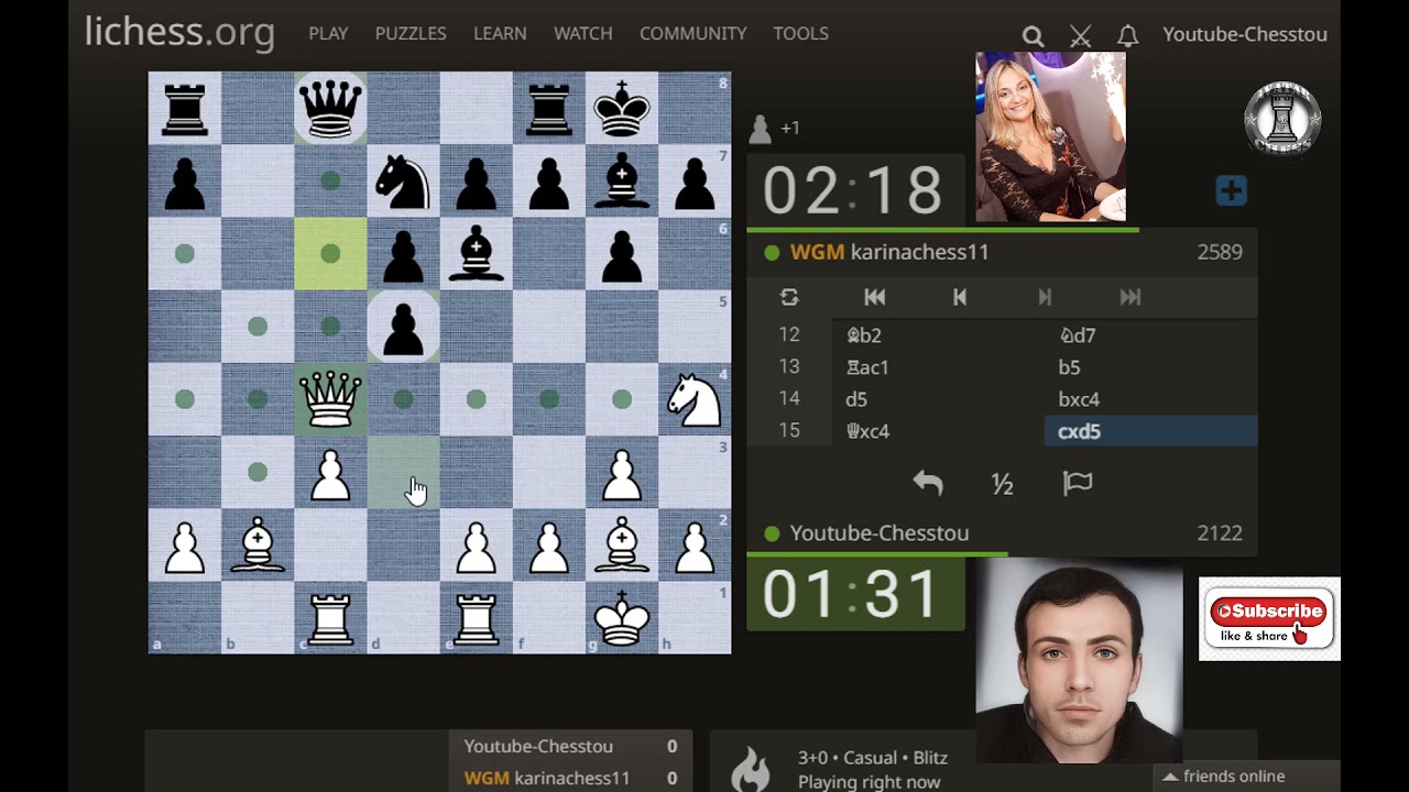 oooh! I forgot my bishop how stupid iam || my chess game with WGM Karina Ambartsumov