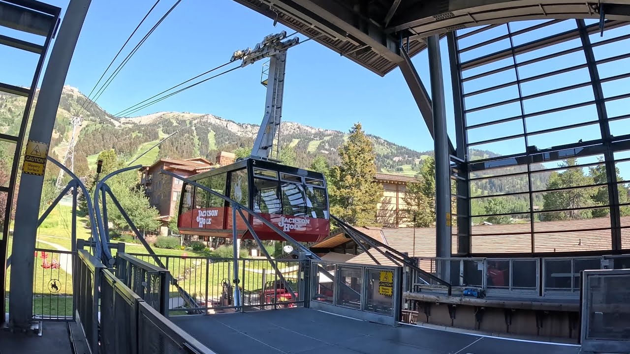 Teton Village & Jackson Hole, Wyoming! Aerial Tram Going Up Rendezvous Peak 10,450 Feet To The Top!
