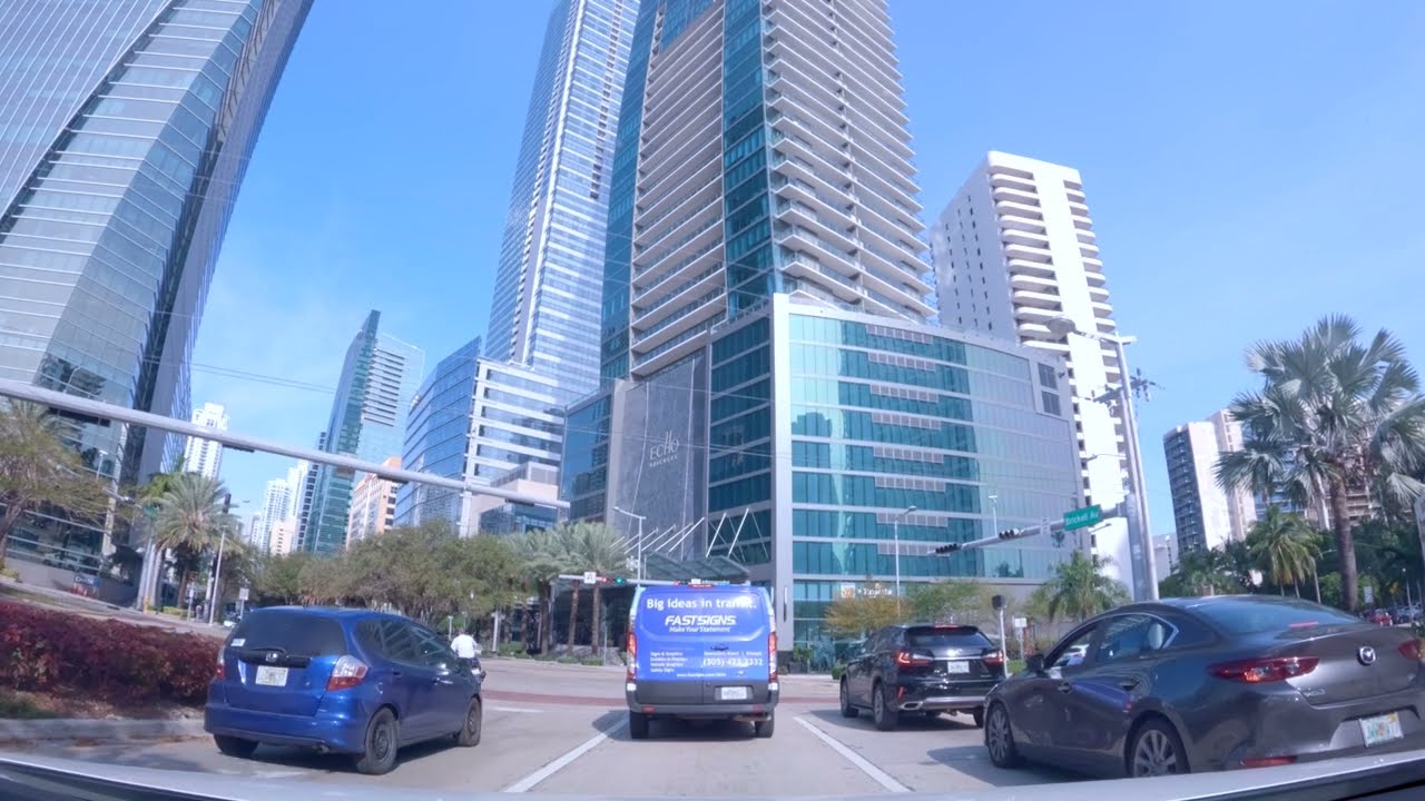 Driving in Miami from Key Biscayne to Brickell  4K