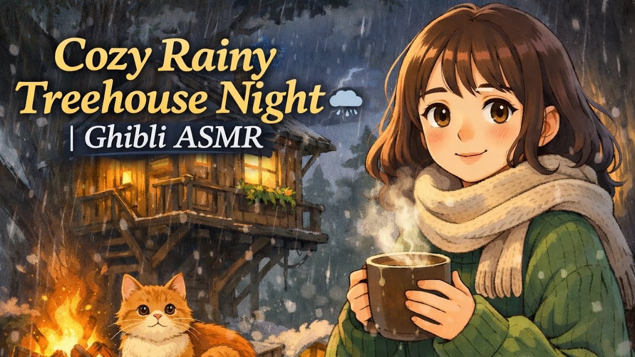 Cozy Treehouse in Heavy ⛈️Rain & Thunderstorm⚡| Slow Living Alone ASMR | Ghibli-Style #ghibliasmr
