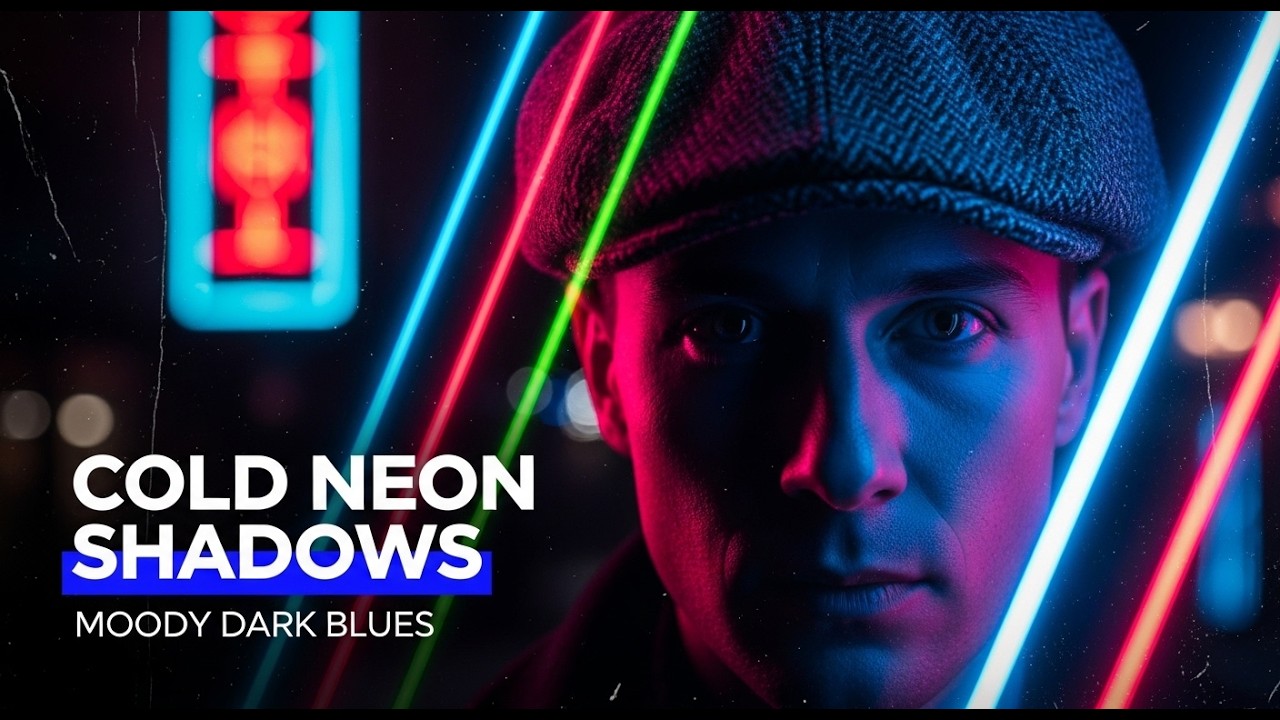 The Shadow Delta Blues – Cold Neon Shadows on the Flat Cap Man – Moody Dark Blues