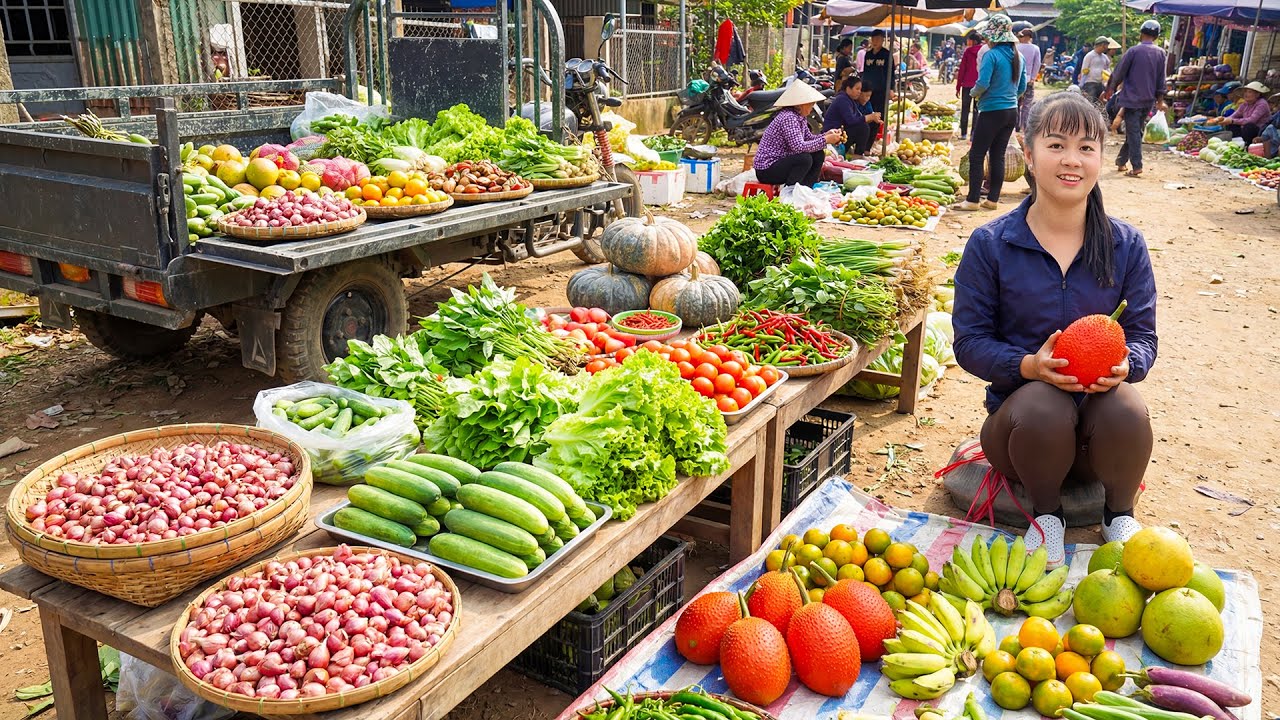 Harvesting Fresh Vegetables & Fruits, Use Trucks To Transport Go To Market Sell