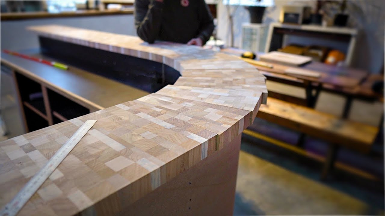 We made a CURVED Butcher Block Bar Top.. it was CHAOS