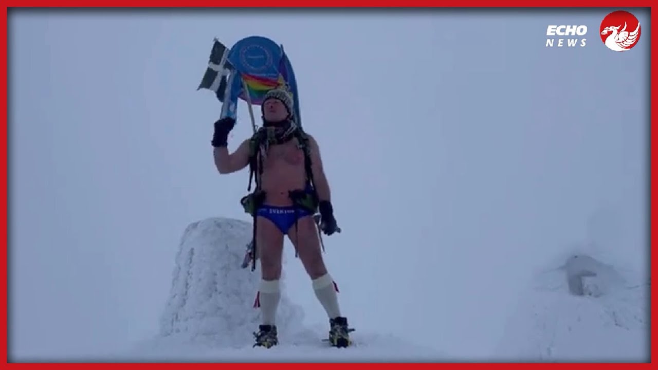 Emotional Speedo Mick reaches summit of Ben Nevis in freezing temperatures