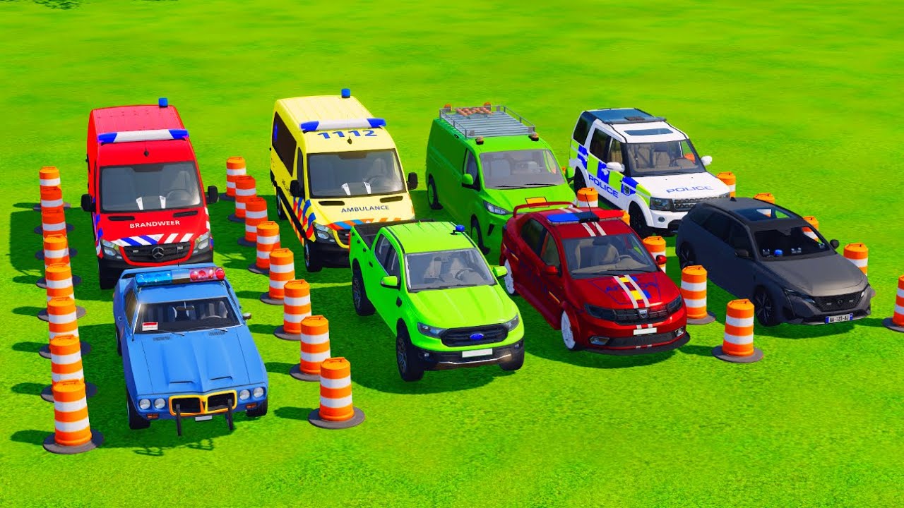 Garage With Colors ALL COLORFUL CAT LOADER TRUCK, POLICE TRUCK,TRANSPORTING TO COLORFUL GARAGE #196