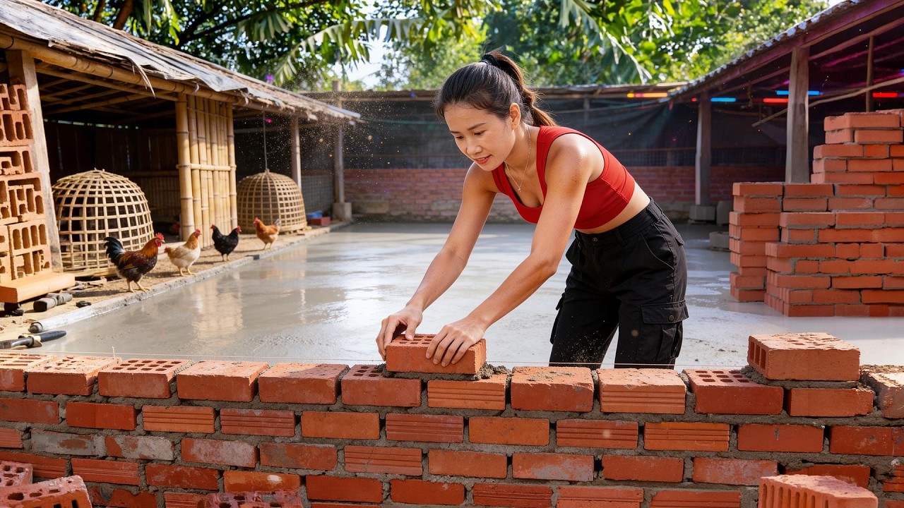 Timelapse - Full Chicken Farm Construction: Concrete Flooring and Brick Walls