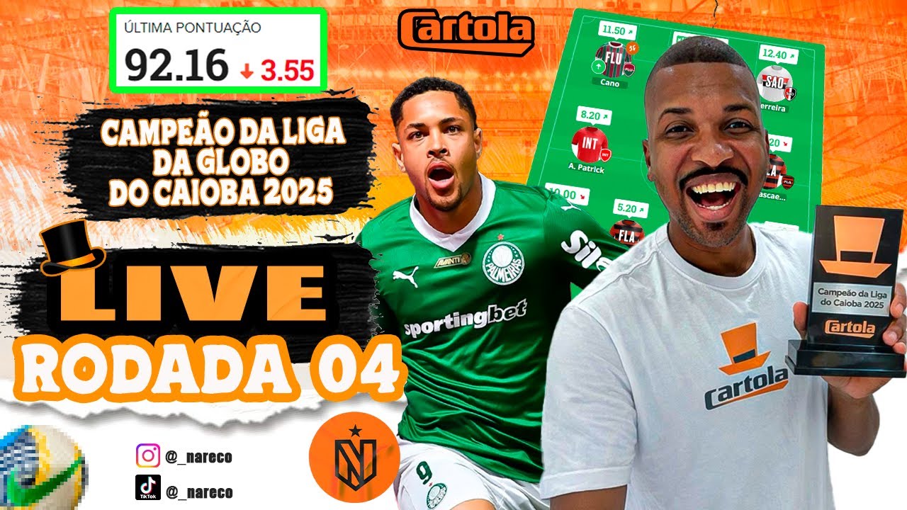 LIVE CARTOLA 2026 RODADA 04 - CAMPEÃO DA LIGA DO CAIOBA E TOP1 INFLUENCER COM TIME VIP EM 2022