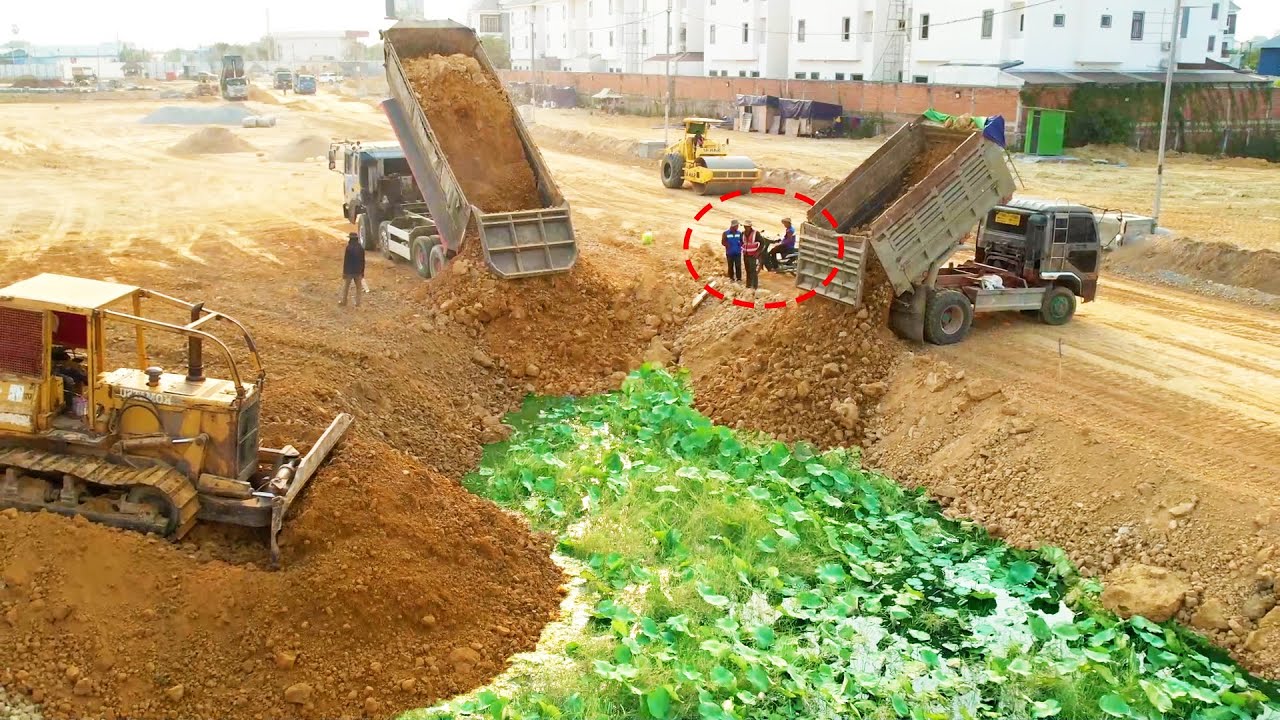 Wow! Amazing Success 100% Complete Corner with Fastest BULLDOZER Pushing Soil Landfill, Clearing Mud