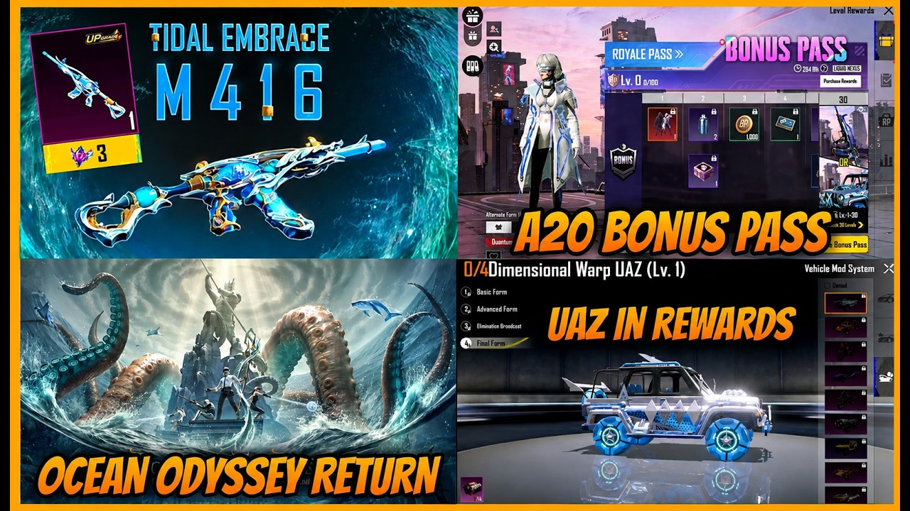 🔥TIDAL EMBRACE M416 GEM CONVERSION l OCEAN ODYSSEY MODE RETURNS IN 4.6 UPDATE l A20 BONUS PASS BGMI