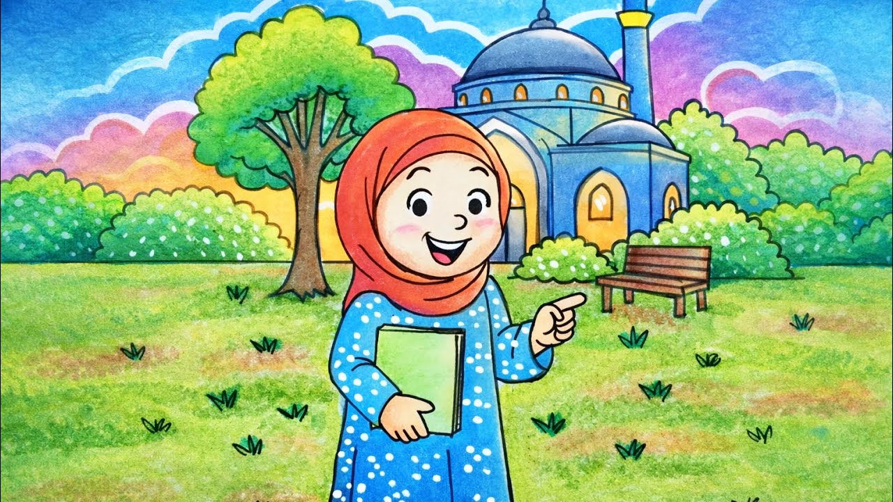 MEWARNAI GAMBAR NUANSA RAMADHAN | MUDAH DAN SIMPLE | COCOK UNTUK PEMULA MENGGUNAKAN JOYKO OIL PASTEL