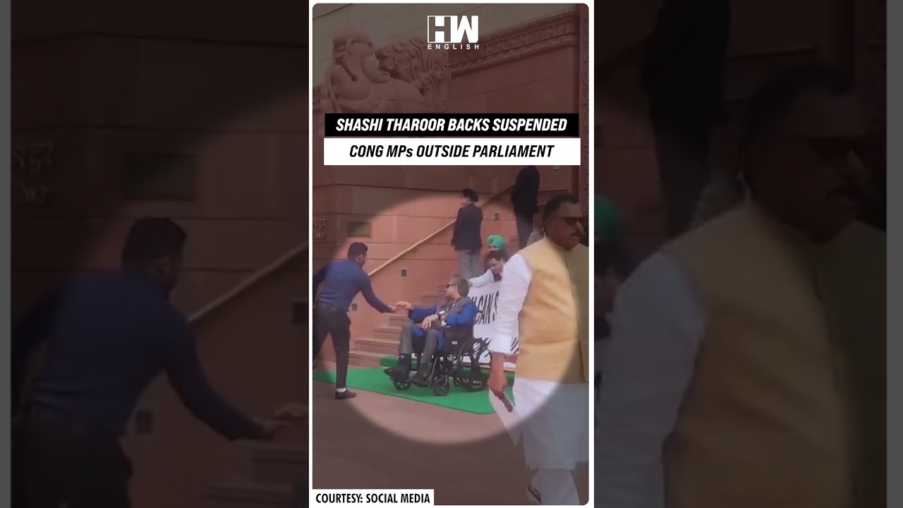 On Wheelchair, Congress' Shashi Tharoor Supports Suspended Opposition MPs Outside Parliament