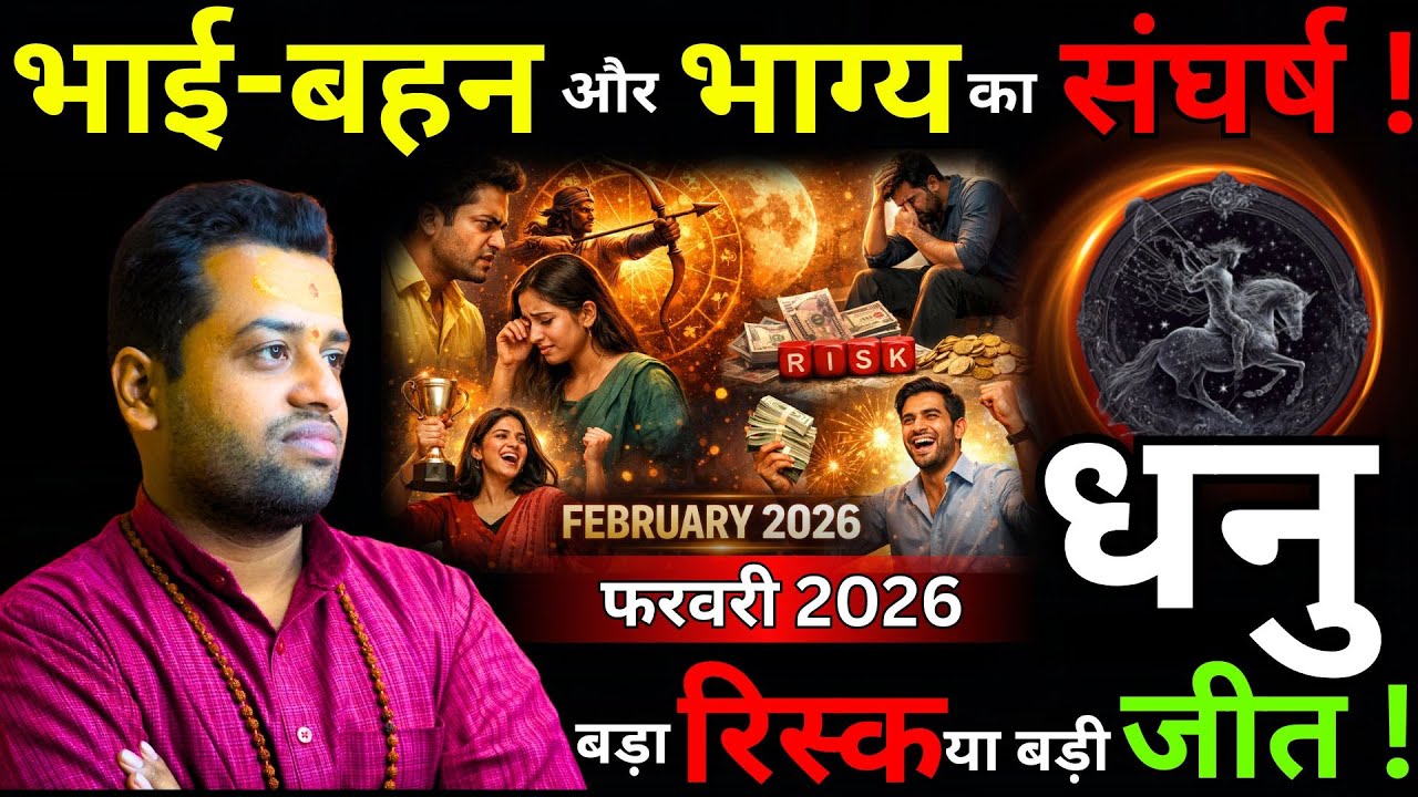 फरवरी 2026 धनु राशि: पराक्रम, भाई-बहन और भाग्य का संघर्ष Dhanu Rashi February