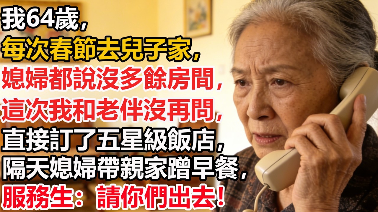 我64歲，每次春節去兒子家，媳婦都說沒多餘房間，這次我和老伴沒再問，直接訂了五星級飯店，隔天媳婦帶親家蹭早餐，服務生：請你們出去！
