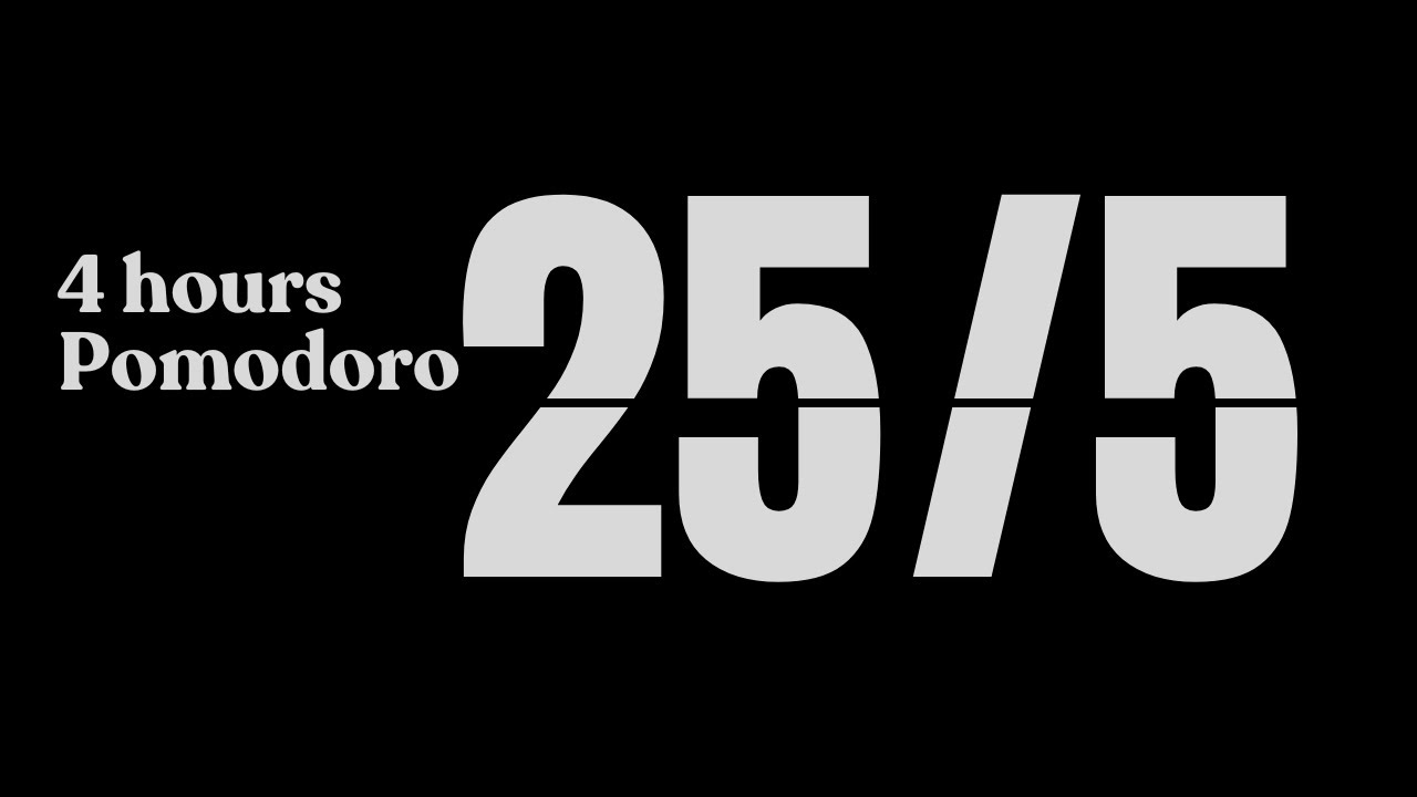 Pomodoro 25/5 🍅✨- 4 Hours (no music)(bell ring) Black and White Timer