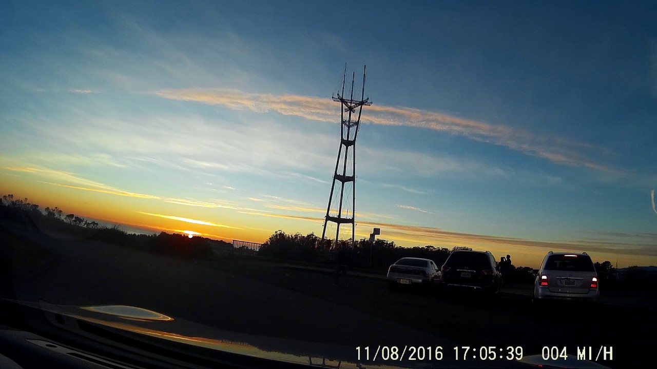 Driving up Twin Peaks during sunset. (Dash Cam)