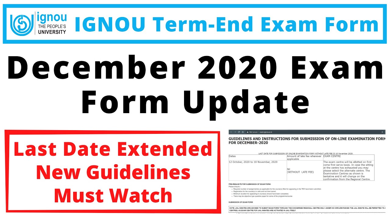 IGNOU December 2020 Exam Form Update | Last Date Extended | New Guidelines | Must Watch