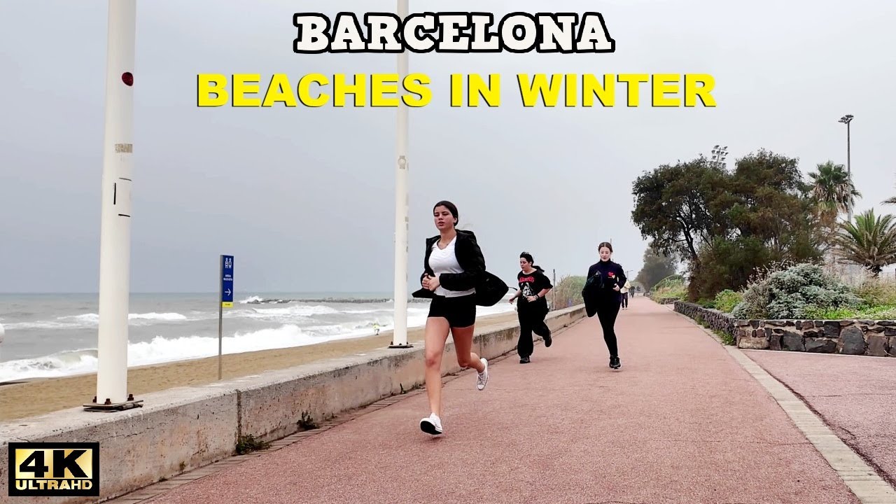 Invierno en las Playas de Barcelona, el Mejor Recorrido y Vistas de las Playas 2026 [4K, 60ftps]
