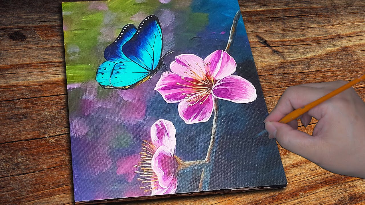 Easy Butterfly And Flower With Acrylic / Flower And Butterfly Acrylic Painting / Daily Challenge 41