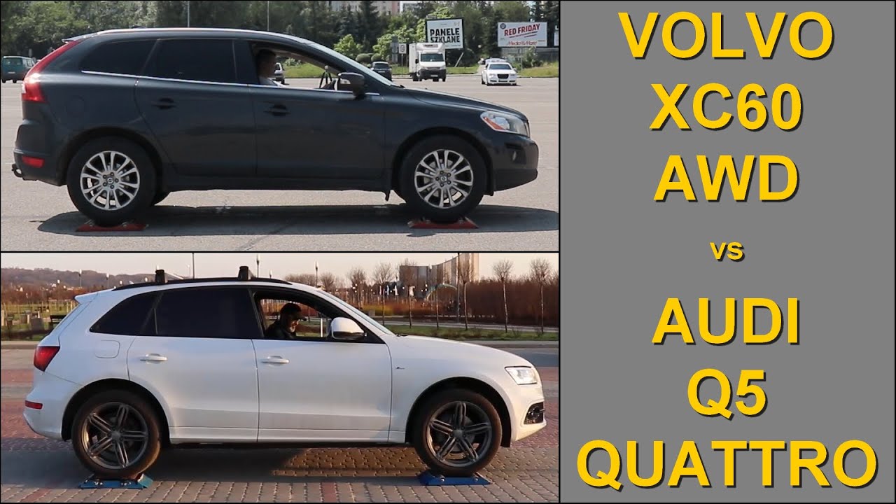 SLIP TEST - Volvo XC60 2.4 D5 AWD vs Audi Q5 2.0 TDI Quattro - @4x4.tests.on.rollers